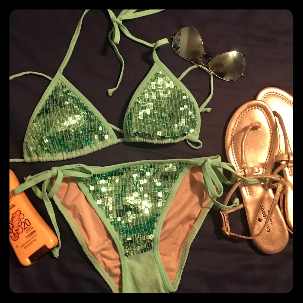 SOLD! Victoria's Secret Mint Green Sequins Bikini