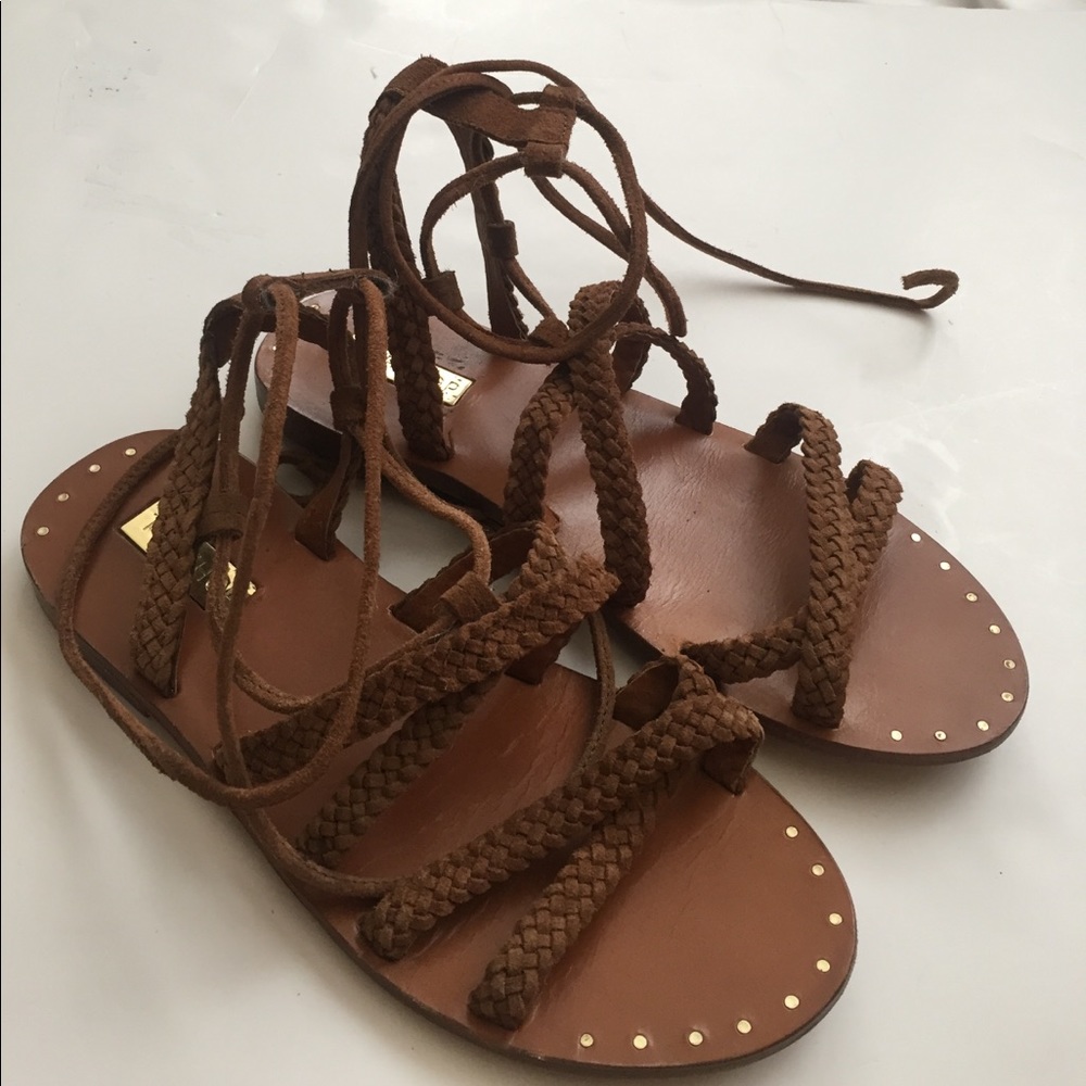 Topshop Brown Leather Strappy Gladiator Sandals