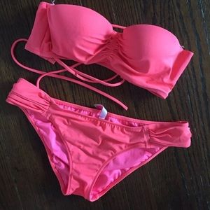 Neon Pink Victoria Secret Strapless Bikini