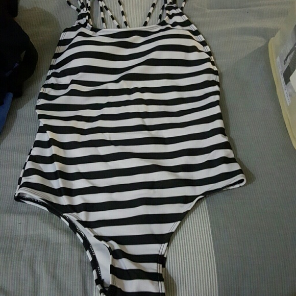 New White Black Navy Striped Padded Strap Mon - Picture 4 of 5