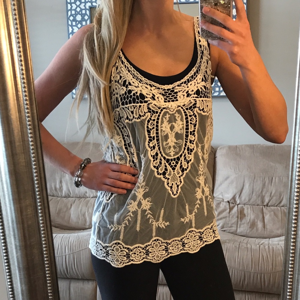 Crocheted sheer tank top
