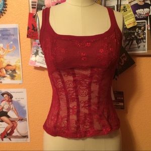 NWT red lace sheer top cami lingerie
