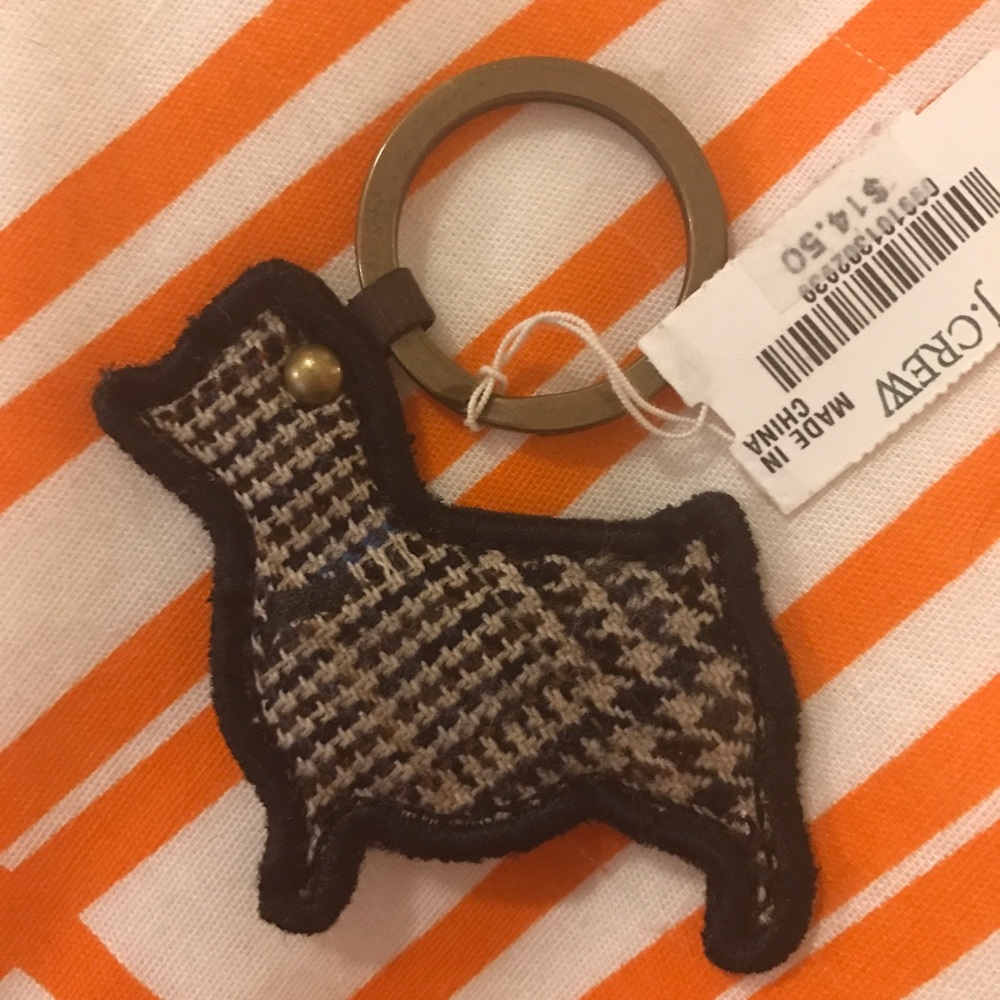 NWT J Crew plaid felt dog keychain keyfob