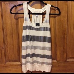 White and sliver striped tank top.