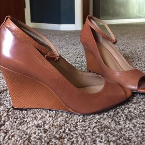 Ann Taylor wedges with open toe and ankle strap