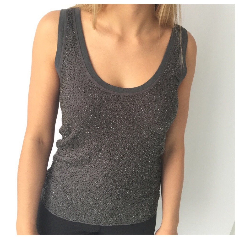 Haute Hippie Gray Beaded Racerback Tank Top