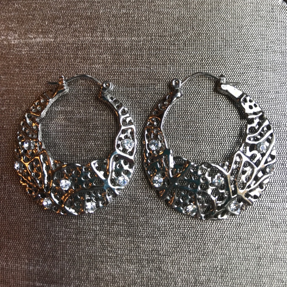 Silver earrings with faux diamonds