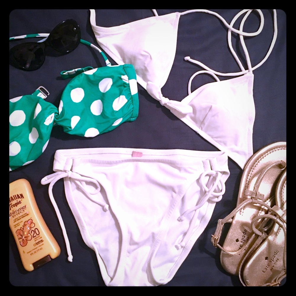 EUC Victoria's Secret White Green Bikini Set