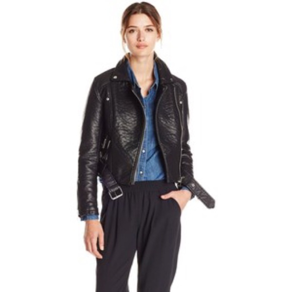 Eleven Paris designer motto faux leather jacket