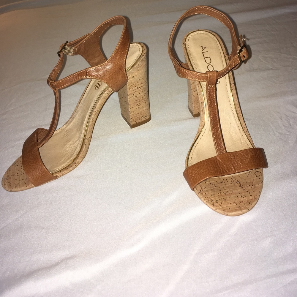 Aldo Brown Leather Block Heels