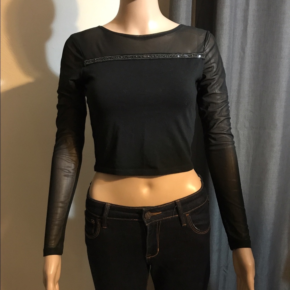 Mesh crop beaded detail