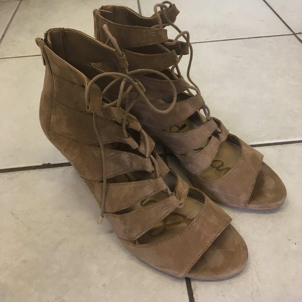 Sam Edelman Santina Oatmeal Lace Up Wedge Sandals
