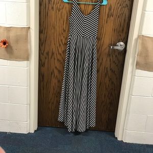Black and gray striped maxi dress