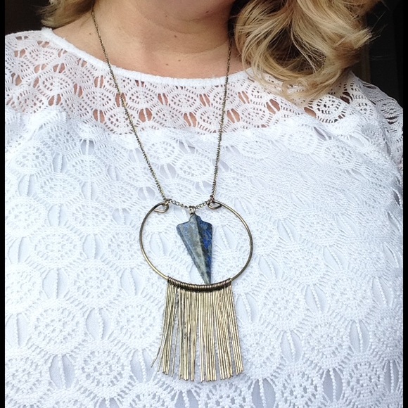 Statement Necklace W/ a Real Lapis & flair fringe - Picture 1 of 5