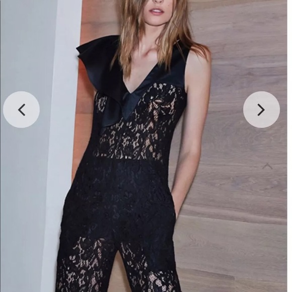 SALE!! Alexis Oscar Black Ruffle Lace Jumpsuit XS - Picture 2 of 8