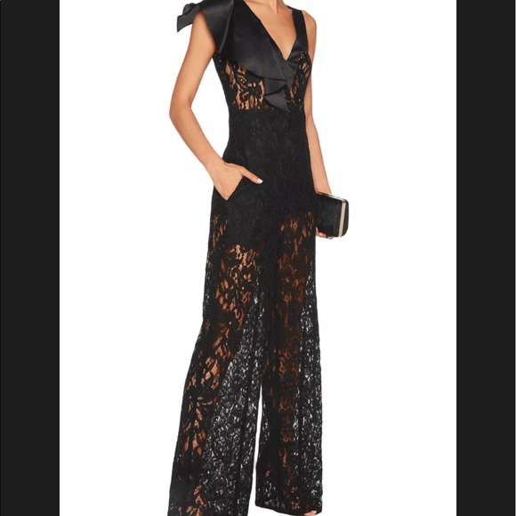 SALE!! Alexis Oscar Black Ruffle Lace Jumpsuit XS - Picture 3 of 8