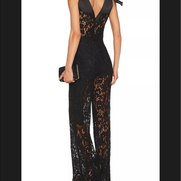 SALE!! Alexis Oscar Black Ruffle Lace Jumpsuit XS - Picture 4 of 8