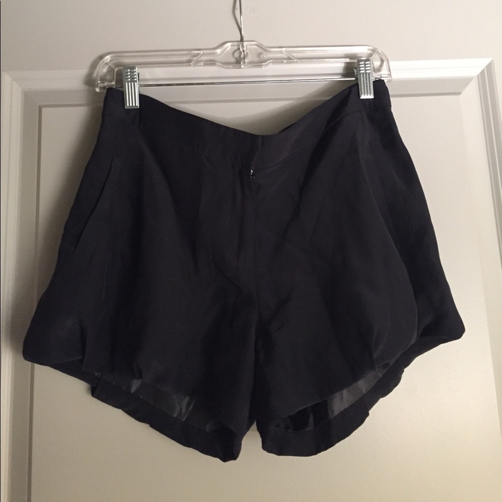 Black Silk Bubble Hem Shorts