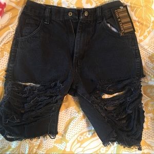 Black high waisted distressed jean shorts