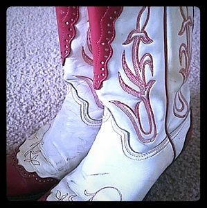 Red and white leather boots