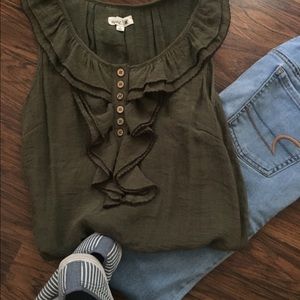 Army green ruffle Tank-Top