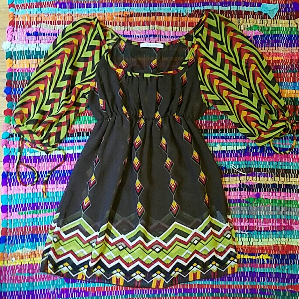Vintage Rasta Print Peasant blouse