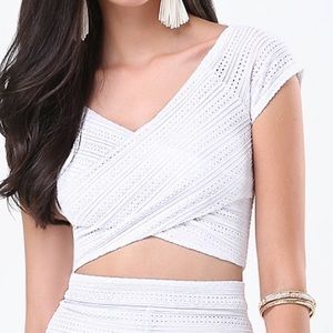 White Bebe Wrap Front Crop Top