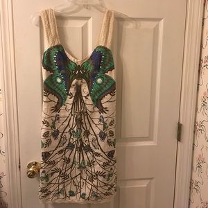 Free people beige butterfly shift dress. Size 2