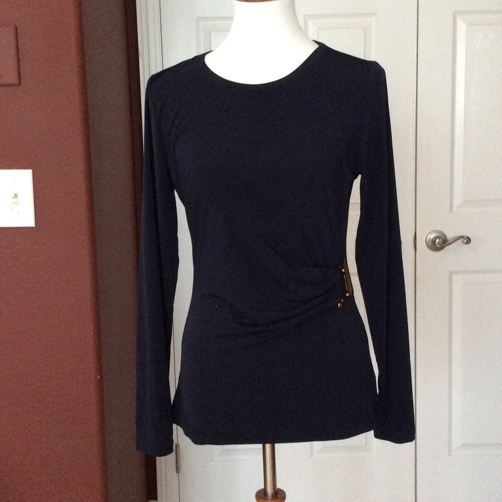 Michael Kors navy top with buckle detail at side
