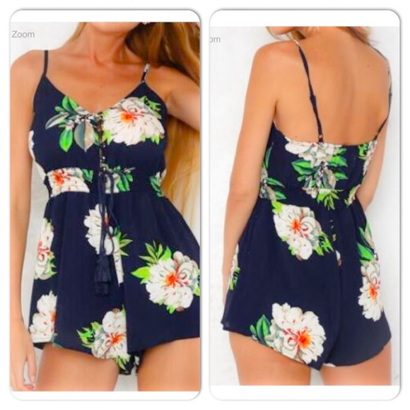 1 lg LEFT! Floral tassel spaghetti strap romper - Picture 2 of 3