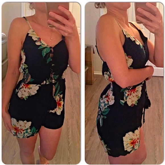 Pants - 1 lg LEFT! Floral tassel spaghetti strap romper