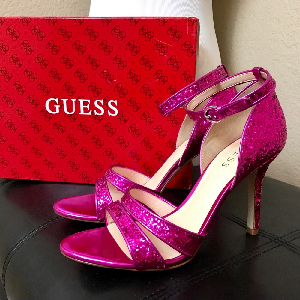 Guess Laren Pink Glitter Sandals Heels