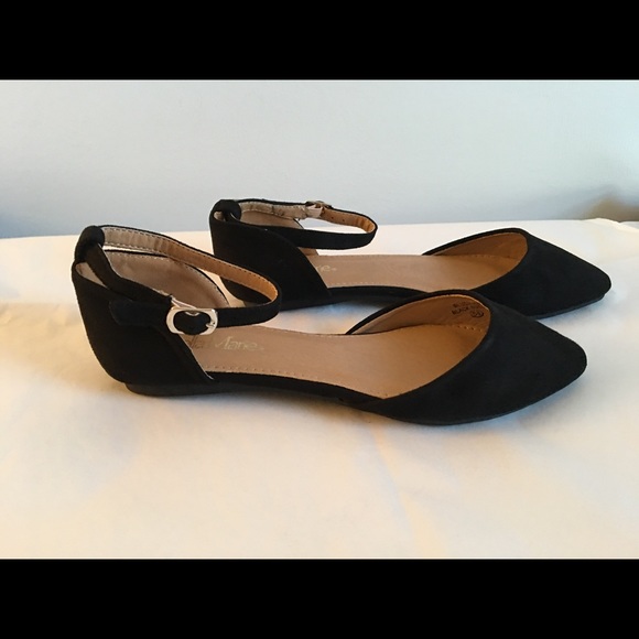 LAST❣️Black Vegan Suede Ankle Strap Flats - Picture 2 of 4