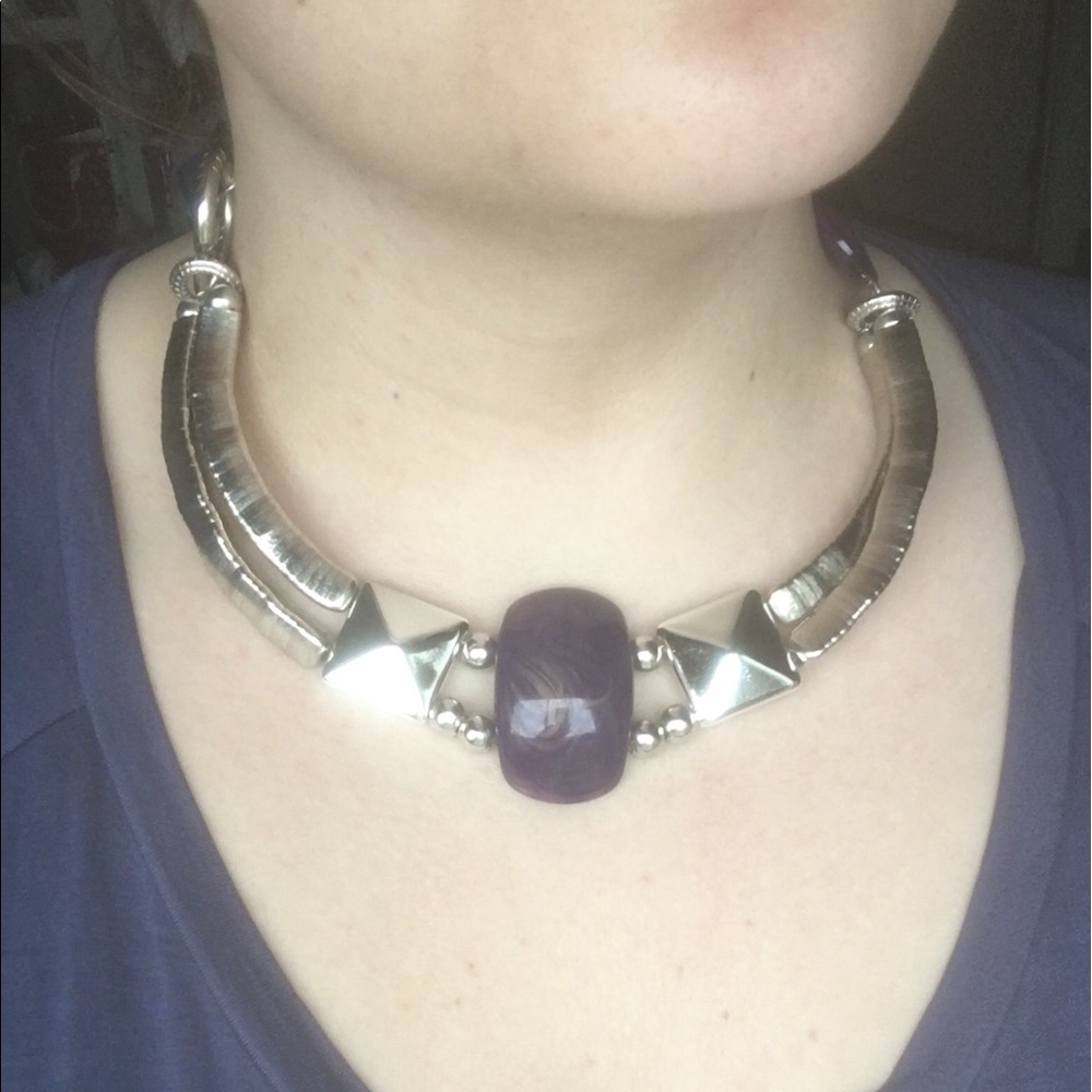 Purple and silver statement necklace