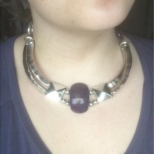 Purple and silver statement necklace