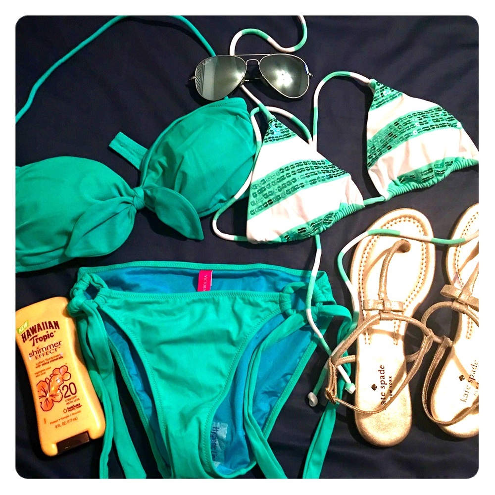 EUC Victoria's Secret Green White Bikini Set