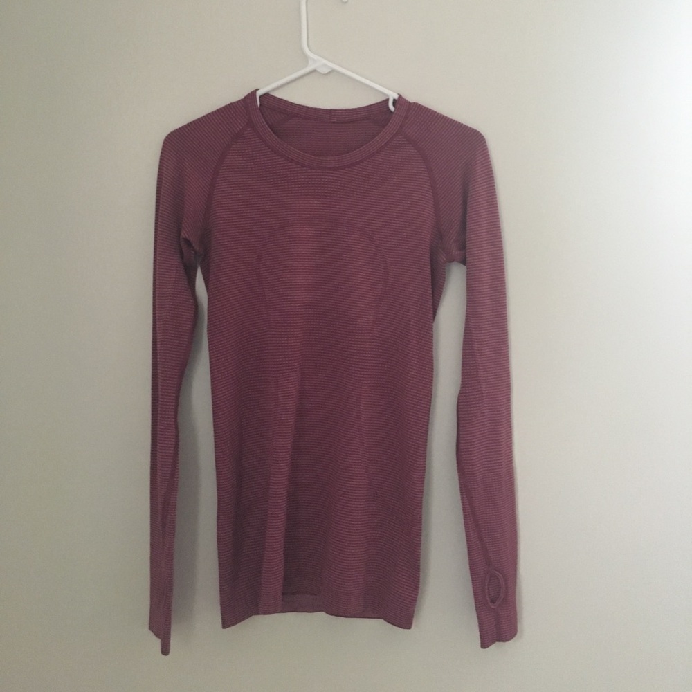 Maroon Striped Lululemon Swiftly Tech Long Sleeve