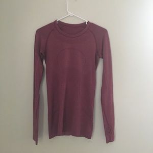 Maroon Striped Lululemon Swiftly Tech Long Sleeve