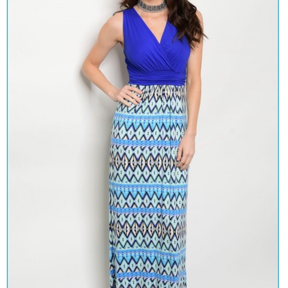 Royal and aqua blue maxi dress🇺🇸 - Picture 6 of 8