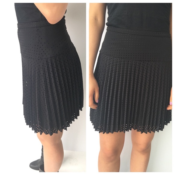NWT J.Crew Black Laser Cut Pleated Mini Skirt