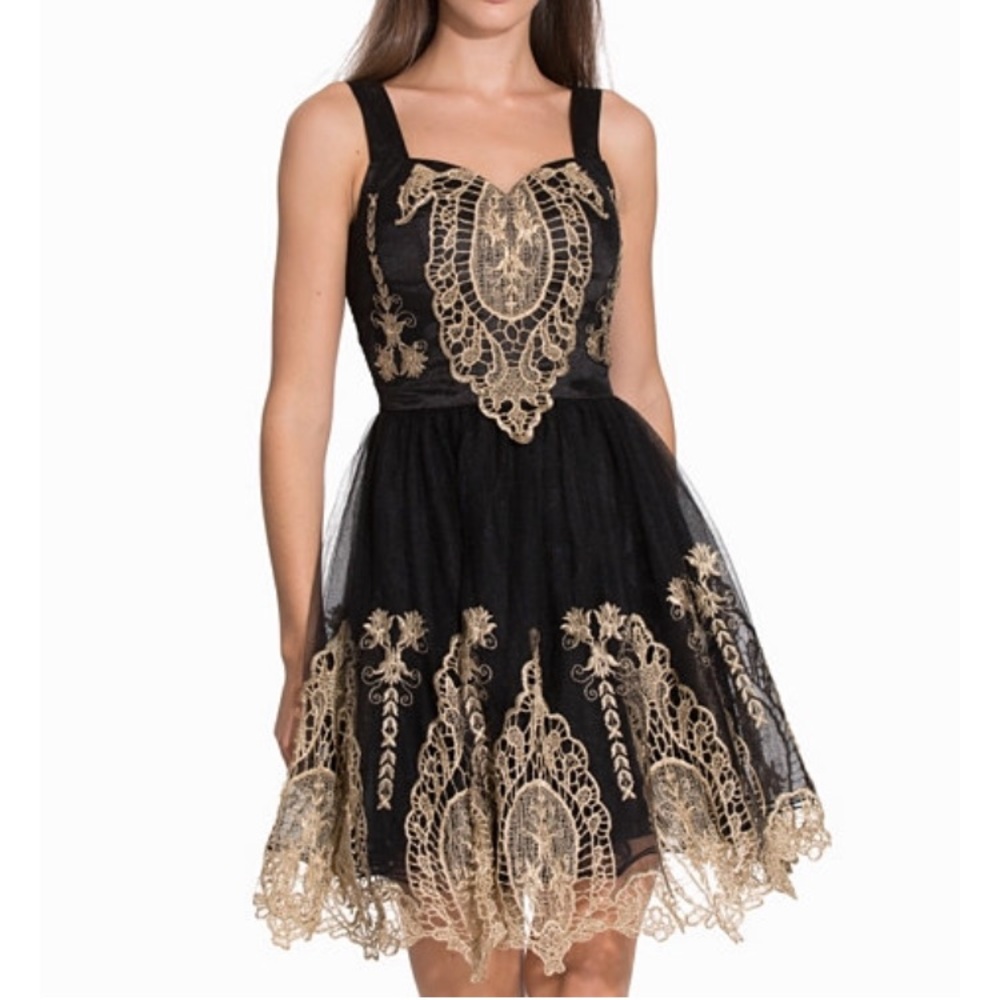 Black gold embroidered Tulle dress chichi London