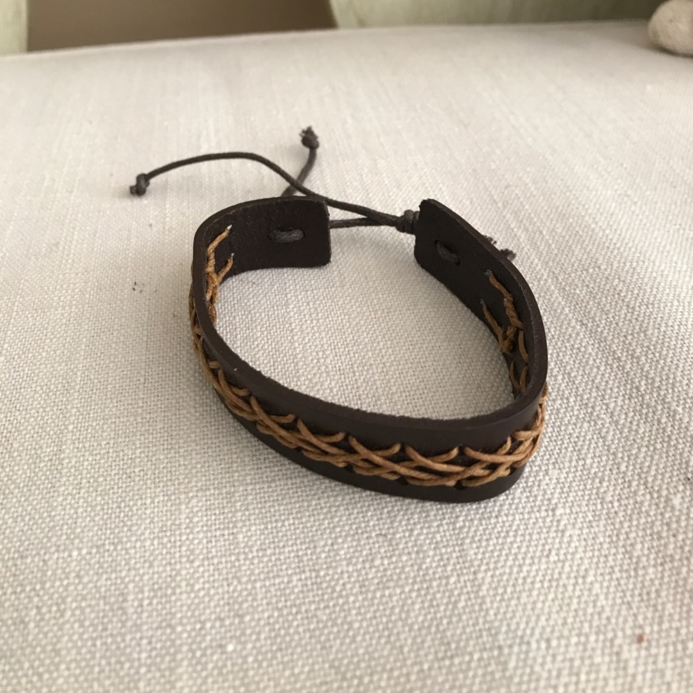 Brown Leather Bracelet with stitching.