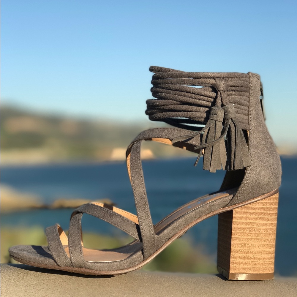 LAST ONE SALE Smoked Taupe Tassle Heel Sandal - Picture 3 of 4