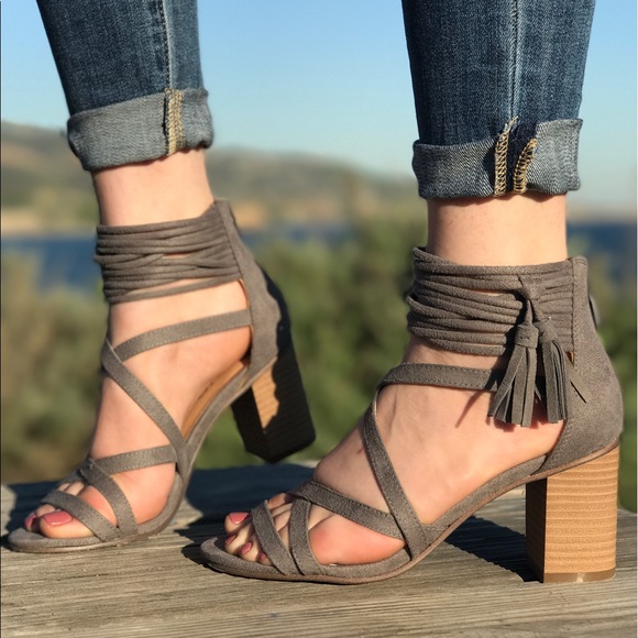 LAST ONE SALE Smoked Taupe Tassle Heel Sandal - Picture 2 of 4