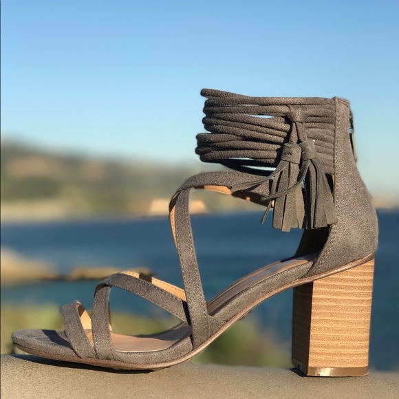 LAST ONE SALE Smoked Taupe Tassle Heel Sandal - Picture 3 of 4