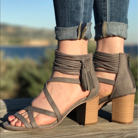 LAST ONE SALE Smoked Taupe Tassle Heel Sandal - Picture 4 of 4