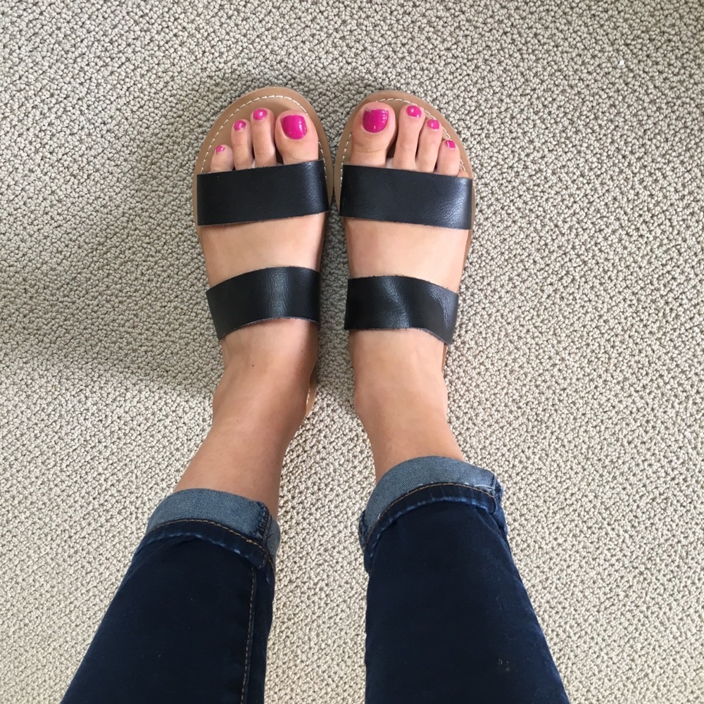 2 strap black sandals