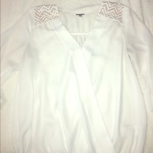 White sheer blouse with rose gold studs💫