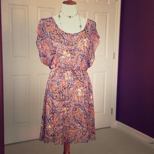 Red and blue printed overlay dress