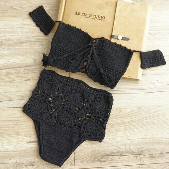 Off shoulder high waist crochet bikini set - Picture 2 of 4